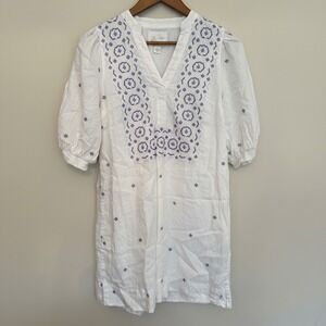Lilly Pulitzer Mialeigh White Linen Embroidered Shift Dress Geo Criss Cross Sz00